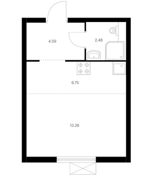 Квартира студия 27.08 м², 4/15 эт., ЖК «Заречный парк»
